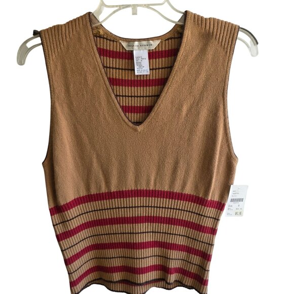 Ribbed Medium V-Neck Striped Sweater Vest Autumn Indie Hippy Minimalist New - Picture 1 of 8